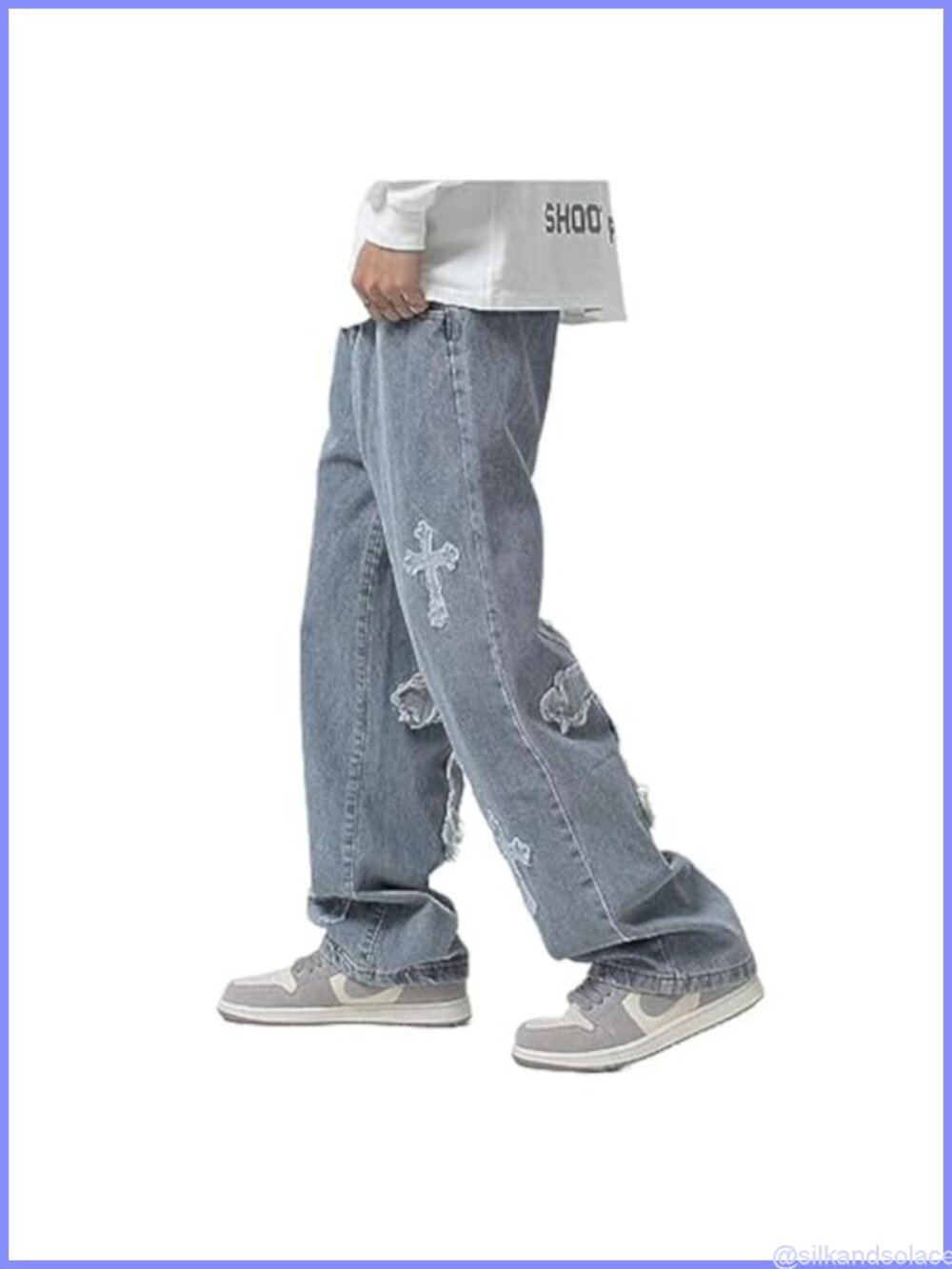 Baggy Wide Leg Cross Denim Jeans Low Rise Streetwear Hip Hop Y2K
